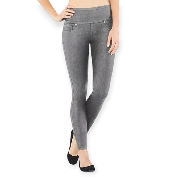 NWT Spanx Solace Wax Denim Legging SIZE L Pewter Gray High Rise Yoga Pants NEW - Picture 1 of 12